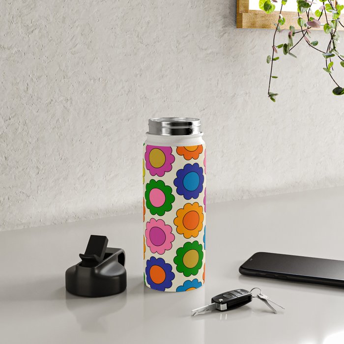 Colorful Flowers Happy Spring Retro Pattern Water Bottle Gallery Image 4