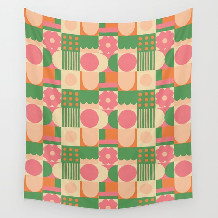 Green and pink tiles Wall Tapestry Gallery Image 1