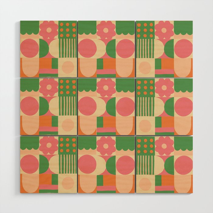 Green and pink tiles Wood Wall Art Gallery Image 1