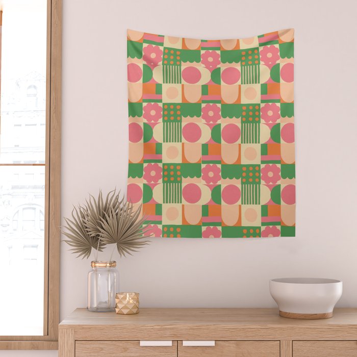 Green and pink tiles Wall Tapestry Gallery Image 2
