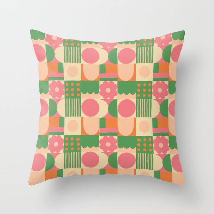 Green and pink tiles Throw Pillow Gallery Image 2