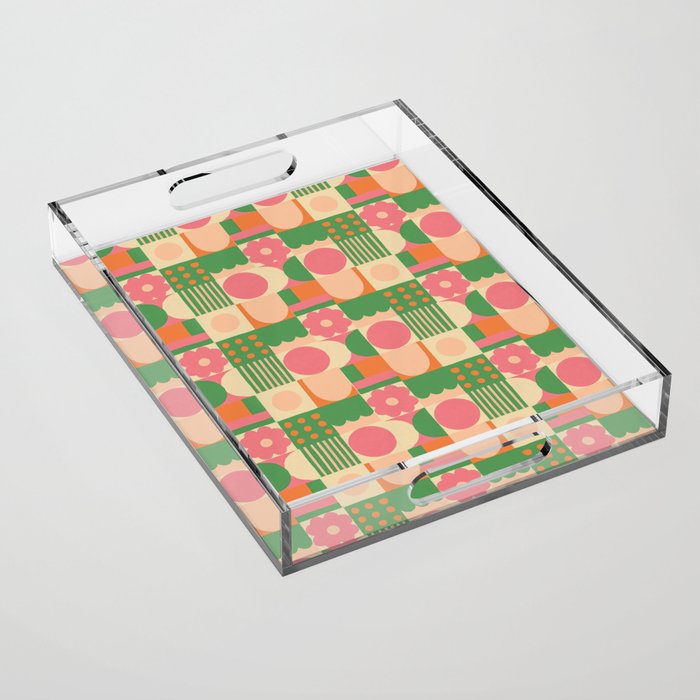 Green and pink tiles Acrylic Tray Gallery Image 1
