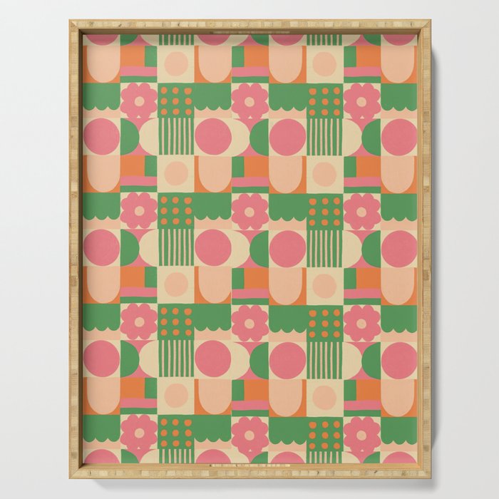 Green and pink tiles Serving Tray Gallery Image 1