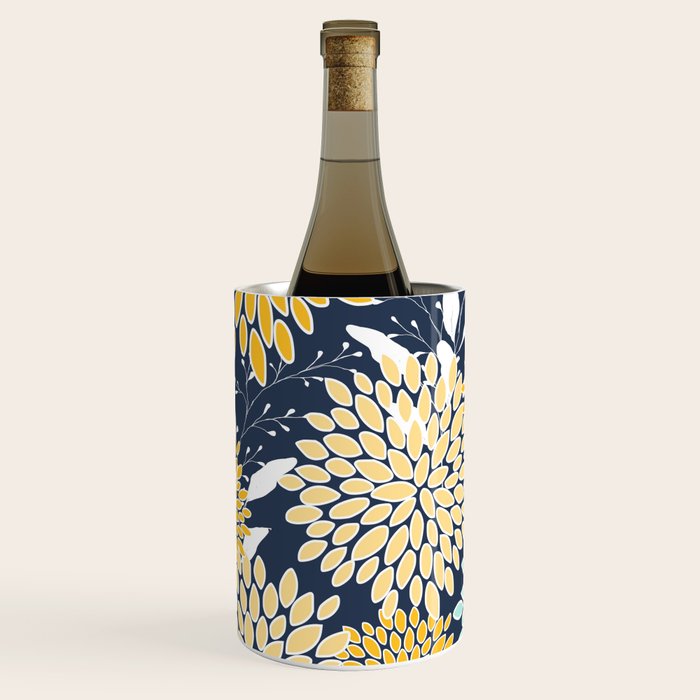 Floral Prints and Leaves, Navy Blue, Yellow, Aqua Wine Chiller Gallery Image 2