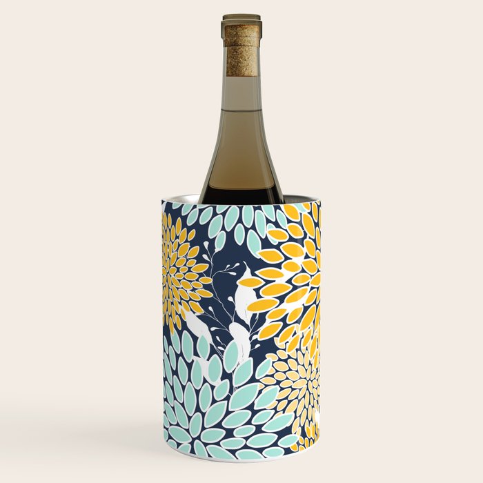 Floral Prints and Leaves, Navy Blue, Yellow, Aqua Wine Chiller Gallery Image 3