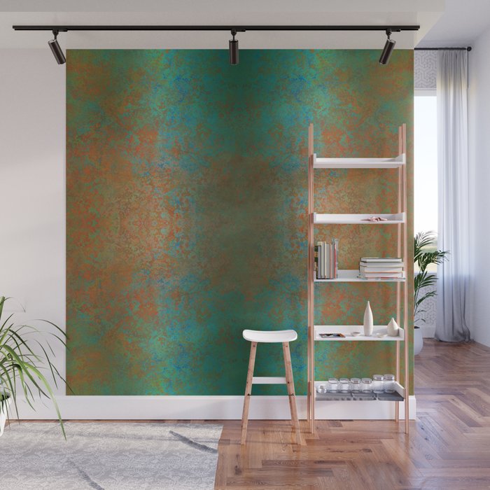 Vintage Teal and Copper Rust Wall Mural Gallery Image 1
