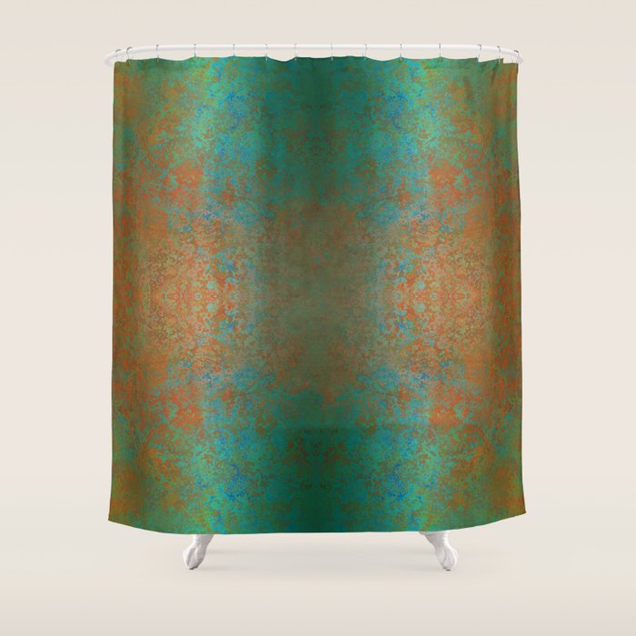 Vintage Teal and Copper Rust Shower Curtain Gallery Image 1