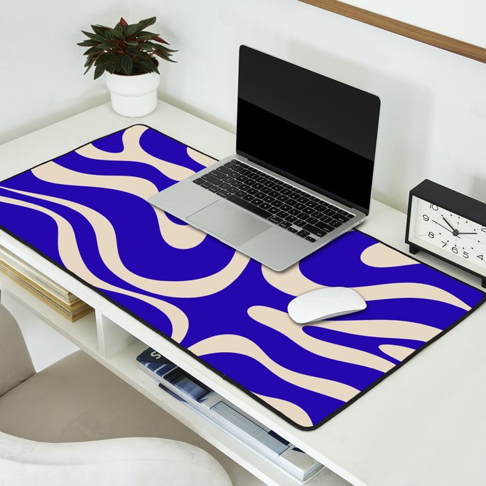 Modern Liquid Swirl Abstract Pattern Square in Cobalt Blue  Desk Mat Gallery Image 2