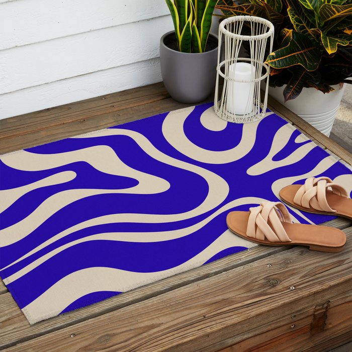 Modern Liquid Swirl Abstract Pattern Square in Cobalt Blue  Outdoor Rug Gallery Image 2