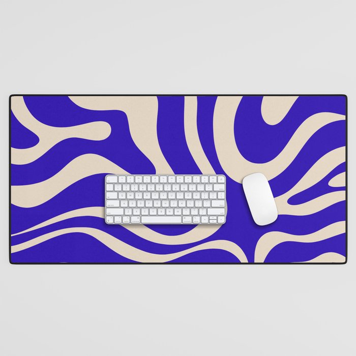 Modern Liquid Swirl Abstract Pattern Square in Cobalt Blue  Desk Mat Gallery Image 1