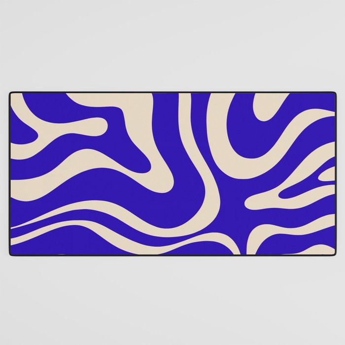 Modern Liquid Swirl Abstract Pattern Square in Cobalt Blue  Desk Mat Gallery Image 3