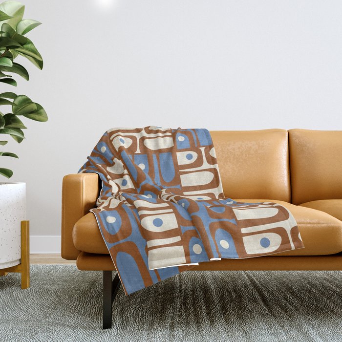 Mid Century Modern Piquet Abstract Multi Retro Brown and Blue Pattern Throw Blanket Gallery Image 1