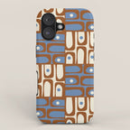 Mid Century Modern Piquet Abstract Multi Retro Brown and Blue Pattern iPhone Case Gallery Image 1