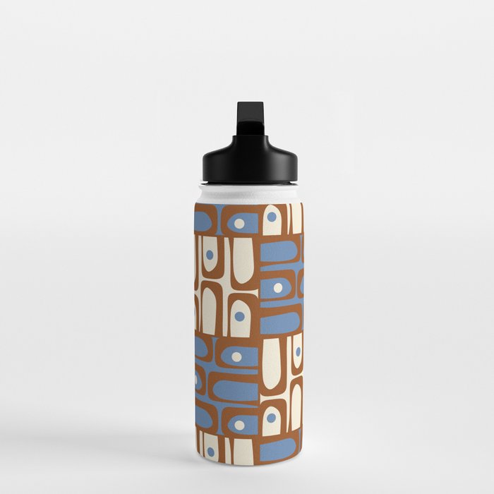 Mid Century Modern Piquet Abstract Multi Retro Brown and Blue Pattern Water Bottle Gallery Image 3