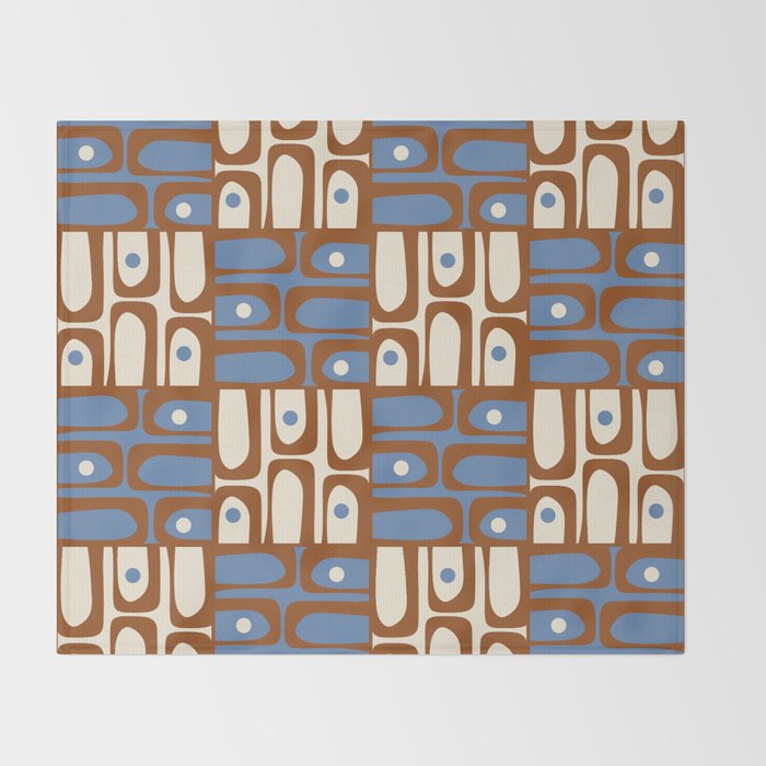 Mid Century Modern Piquet Abstract Multi Retro Brown and Blue Pattern Throw Blanket Gallery Image 2