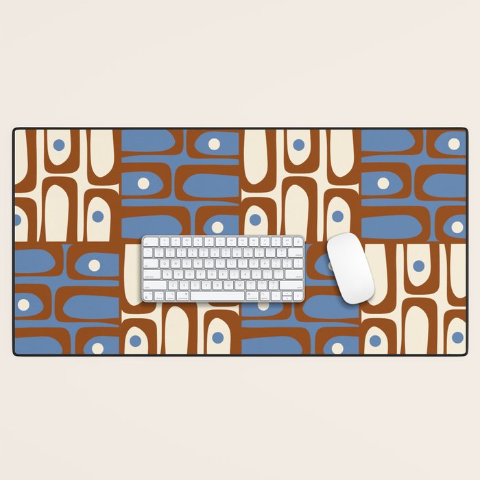 Mid Century Modern Piquet Abstract Multi Retro Brown and Blue Pattern Desk Mat Gallery Image 1