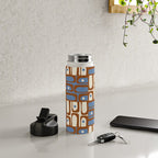 Mid Century Modern Piquet Abstract Multi Retro Brown and Blue Pattern Water Bottle Gallery Image 4