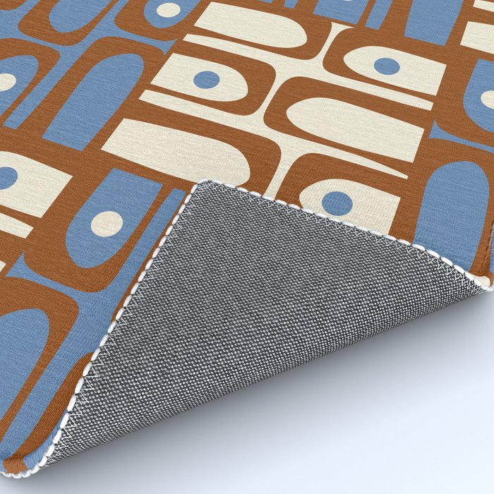 Mid Century Modern Piquet Abstract Multi Retro Brown and Blue Pattern Rug Gallery Image 4