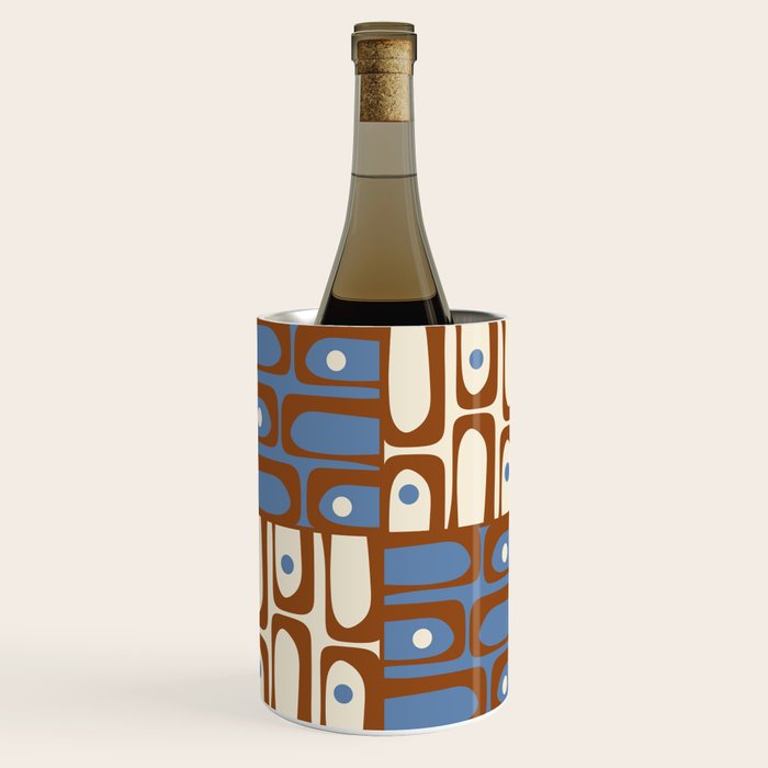 Mid Century Modern Piquet Abstract Multi Retro Brown and Blue Pattern Wine Chiller Gallery Image 1