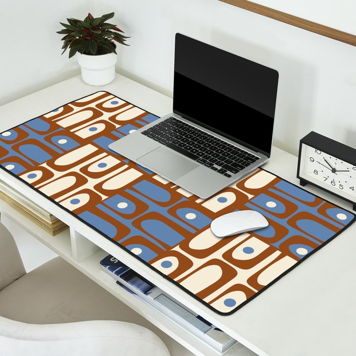 Mid Century Modern Piquet Abstract Multi Retro Brown and Blue Pattern Desk Mat Gallery Image 2