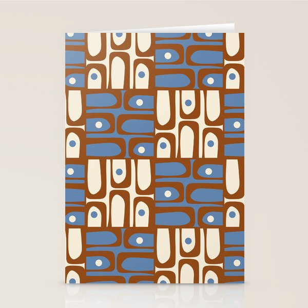 Mid Century Modern Piquet Abstract Multi Retro Brown and Blue Pattern Stationery Card Gallery Image 1