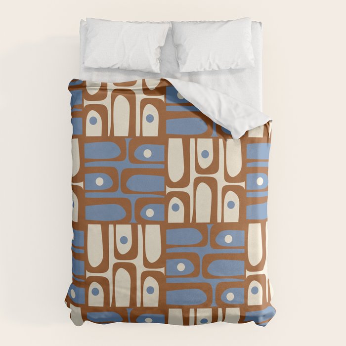 Mid Century Modern Piquet Abstract Multi Retro Brown and Blue Pattern Duvet Cover Gallery Image 6