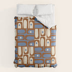 Mid Century Modern Piquet Abstract Multi Retro Brown and Blue Pattern Duvet Cover Gallery Image 6