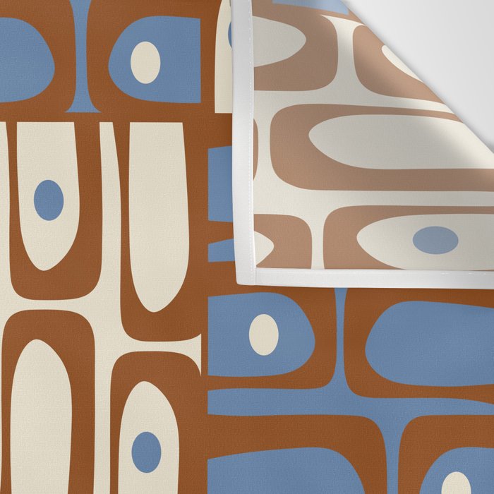 Mid Century Modern Piquet Abstract Multi Retro Brown and Blue Pattern Wall Tapestry Gallery Image 3