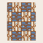 Mid Century Modern Piquet Abstract Multi Retro Brown and Blue Pattern Poster Gallery Image 4