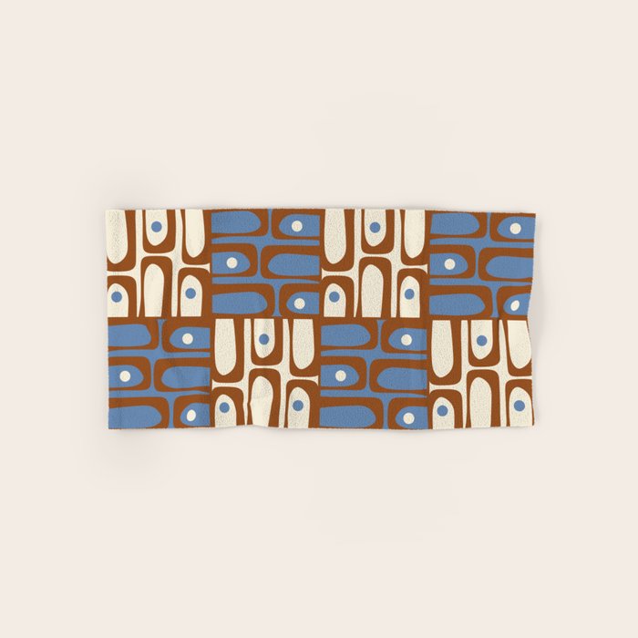 Mid Century Modern Piquet Abstract Multi Retro Brown and Blue Pattern Bath Towel Gallery Image 1