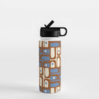 Mid Century Modern Piquet Abstract Multi Retro Brown and Blue Pattern Water Bottle Gallery Image 1