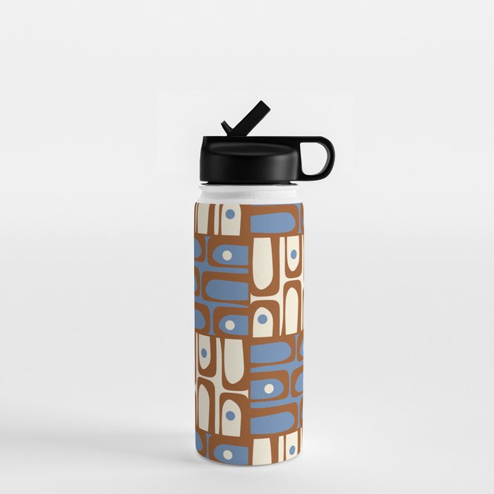 Mid Century Modern Piquet Abstract Multi Retro Brown and Blue Pattern Water Bottle Gallery Image 1