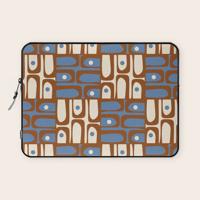 Mid Century Modern Piquet Abstract Multi Retro Brown and Blue Pattern Laptop Sleeve Gallery Image 1