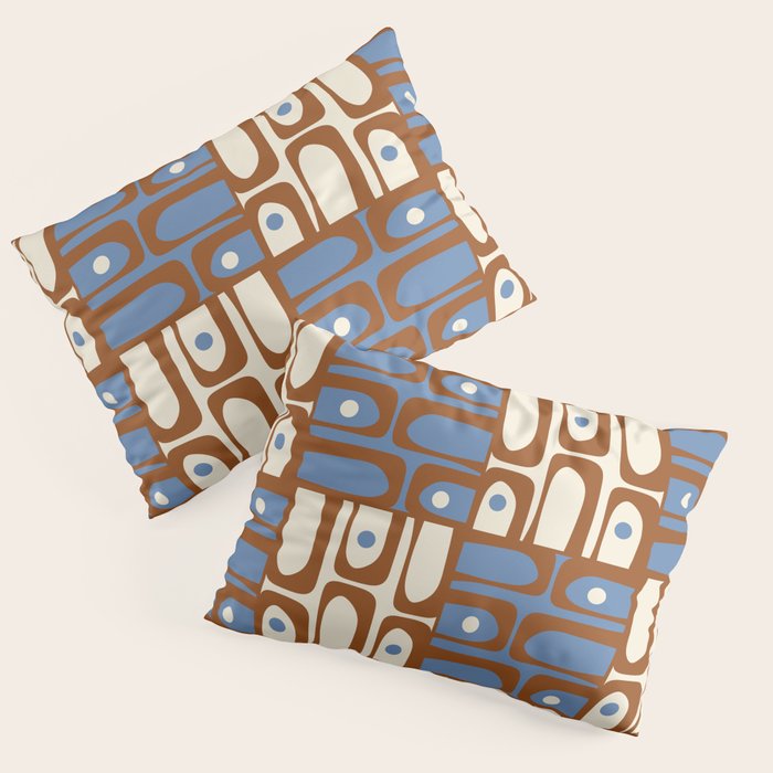 Mid Century Modern Piquet Abstract Multi Retro Brown and Blue Pattern Pillow Sham Gallery Image 3