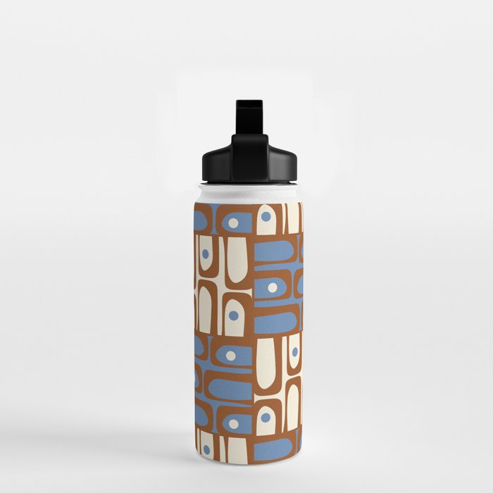 Mid Century Modern Piquet Abstract Multi Retro Brown and Blue Pattern Water Bottle Gallery Image 2