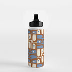 Mid Century Modern Piquet Abstract Multi Retro Brown and Blue Pattern Water Bottle Gallery Image 2