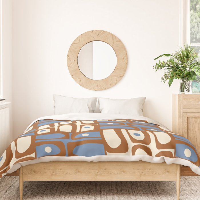 Mid Century Modern Piquet Abstract Multi Retro Brown and Blue Pattern Duvet Cover Gallery Image 3