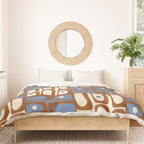 Mid Century Modern Piquet Abstract Multi Retro Brown and Blue Pattern Duvet Cover Gallery Image 3