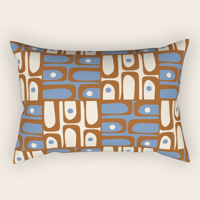 Mid Century Modern Piquet Abstract Multi Retro Brown and Blue Pattern Rectangular Pillow Gallery Image 1