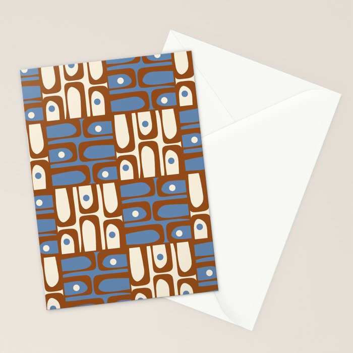 Mid Century Modern Piquet Abstract Multi Retro Brown and Blue Pattern Stationery Card Gallery Image 2