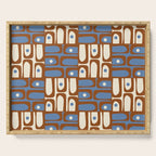 Mid Century Modern Piquet Abstract Multi Retro Brown and Blue Pattern Serving Tray Gallery Image 1