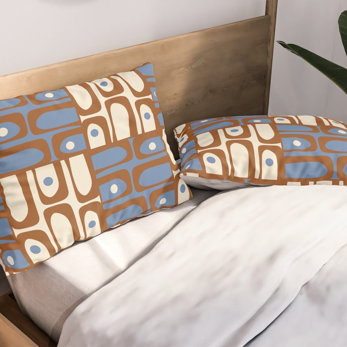 Mid Century Modern Piquet Abstract Multi Retro Brown and Blue Pattern Pillow Sham Gallery Image 2