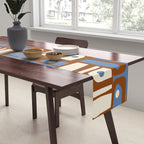 Mid Century Modern Piquet Abstract Multi Retro Brown and Blue Pattern Table Runner Gallery Image 2
