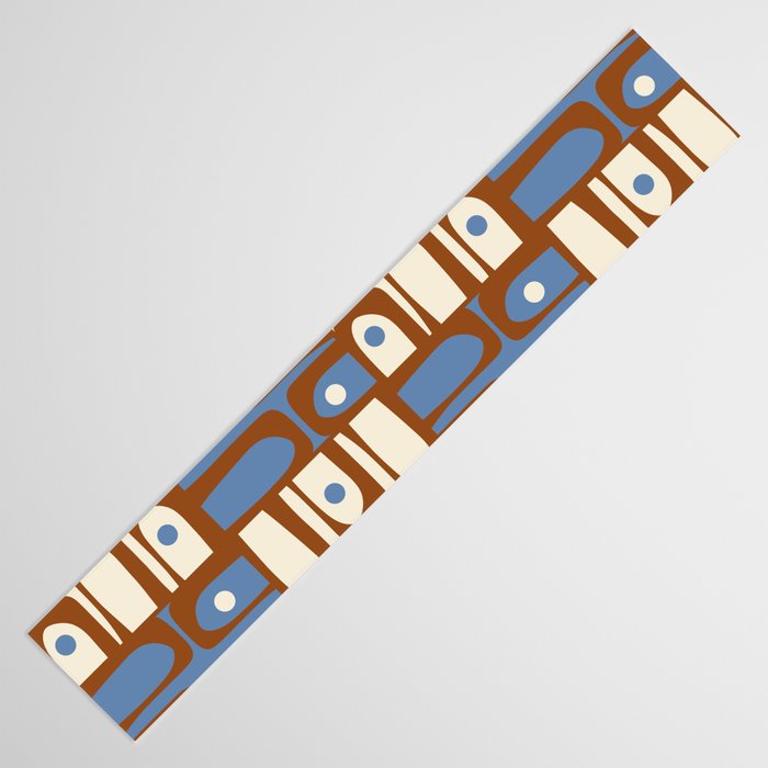 Mid Century Modern Piquet Abstract Multi Retro Brown and Blue Pattern Table Runner Gallery Image 3