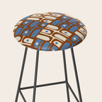 Mid Century Modern Piquet Abstract Multi Retro Brown and Blue Pattern Stool Gallery Image 2