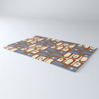 Mid Century Modern Piquet Abstract Multi Retro Brown and Blue Pattern Rug Gallery Image 3