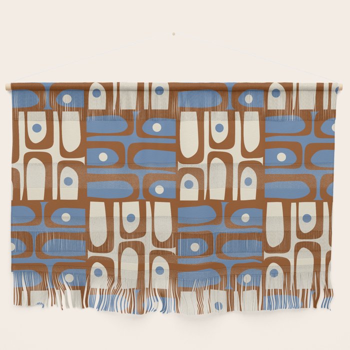 Mid Century Modern Piquet Abstract Multi Retro Brown and Blue Pattern Wall Hanging Gallery Image 1