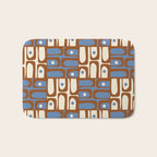Mid Century Modern Piquet Abstract Multi Retro Brown and Blue Pattern Bath Mat Gallery Image 1