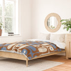 Mid Century Modern Piquet Abstract Multi Retro Brown and Blue Pattern Duvet Cover Gallery Image 2