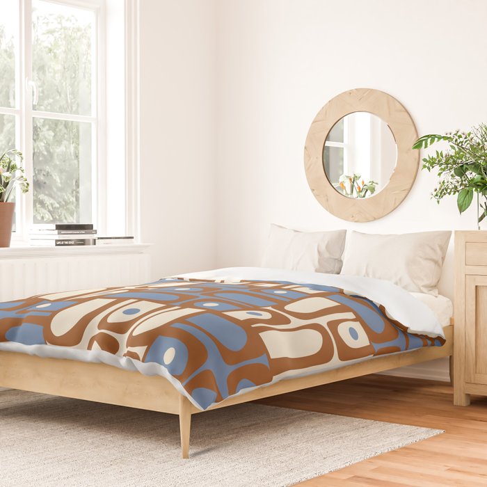 Mid Century Modern Piquet Abstract Multi Retro Brown and Blue Pattern Duvet Cover Gallery Image 2